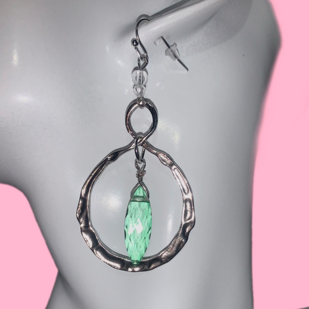 Silver and Green Dangle Earrings